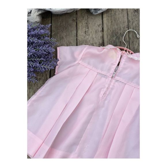 1950s Goosey Gander Pink Party Dress White Floral Embroidery Peter Pan Collar - Picture 9 of 16